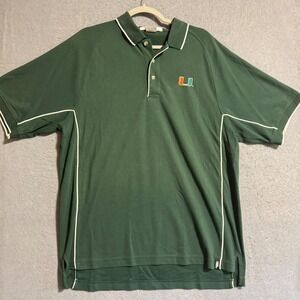Antigua Sport Miami Hurricanes NCAA Golf Polo Shirt Green White Trim Size L